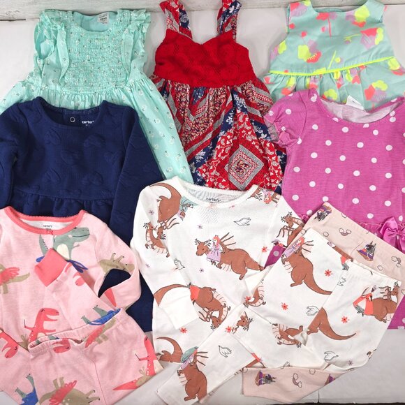 LOT OF 10 DRESSES PAJAMAS BABY GIRL SIZE 18 MONTHS RED BLUE PINK MIXED LOT *VGC* - Picture 1 of 16